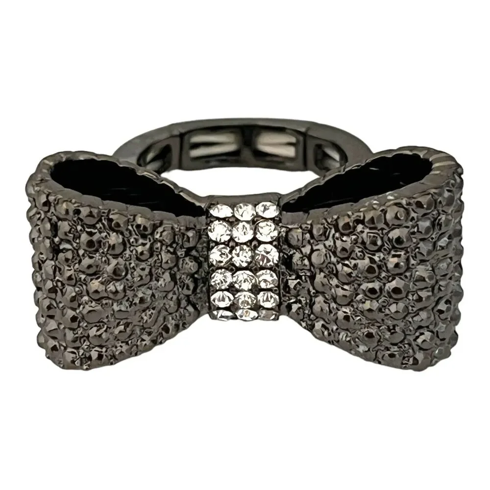 New Crystal Stretch Ring Size 7.5 Hematite Tone Bow - 5K